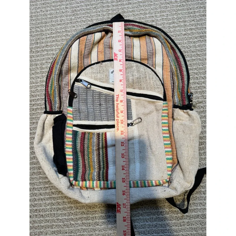 Himalayan Hemp Backpack Nepal Striped Patchwork Boho Woven Multi-Color Bag‎